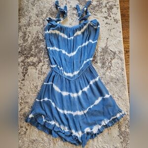 Aeropostale Tie Dye Spaghetti Strap Romper Blue and White XS